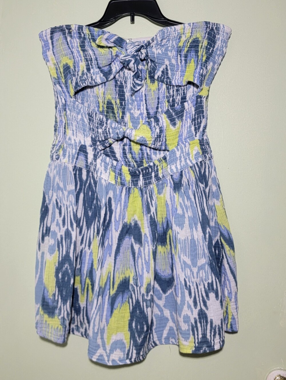 Anthropologie Blue Motif Reversible Smocked Mini Sleeveless Dress Size Large